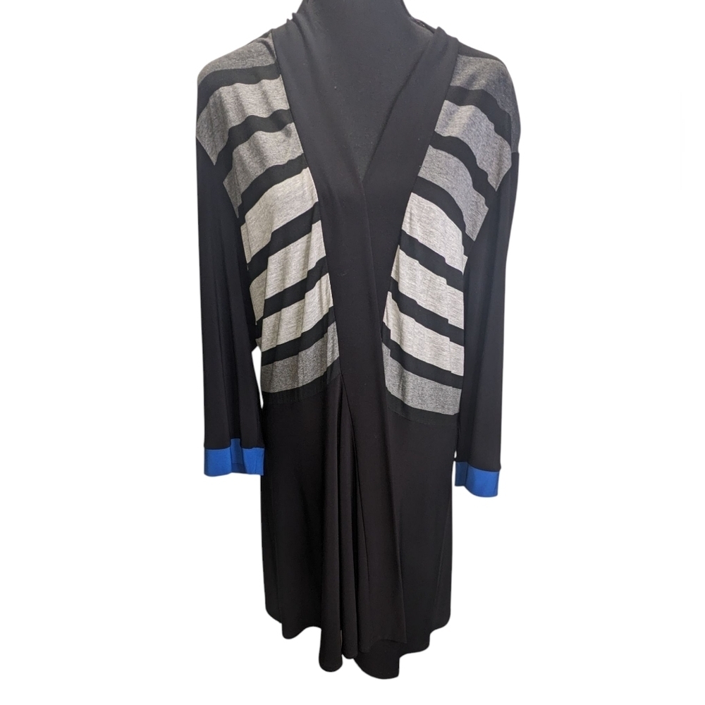 Joseph Ribkoff Black and Blue Striped Cardigan Boho Lagenlook Y2K Size 16